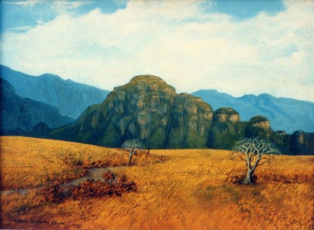 Fields near San Andres de la Cal, Morelos, by Miguel Angel Guerrero Garro. Oil on canvas.